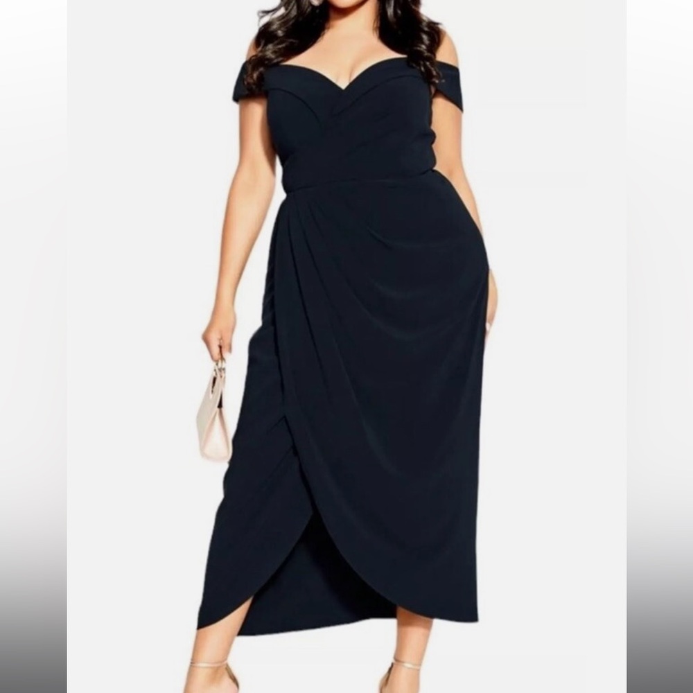 City Chic Off-Shoulder Navy Midi Dress